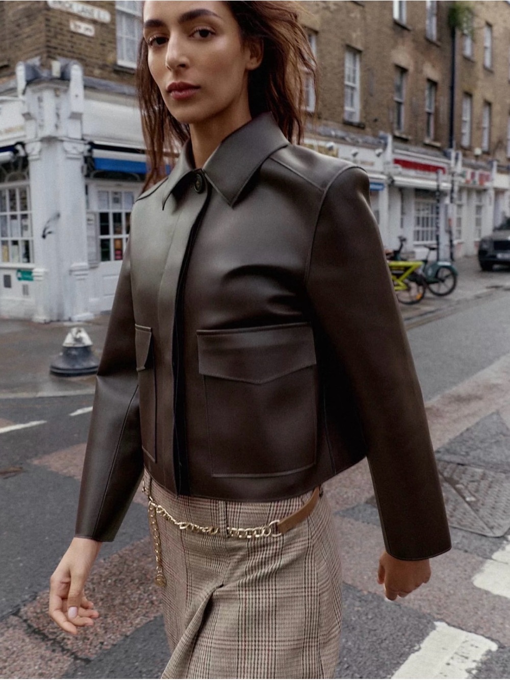 Zara Brown Faux Leather Cropped Jacket - Picture 4 of 7
